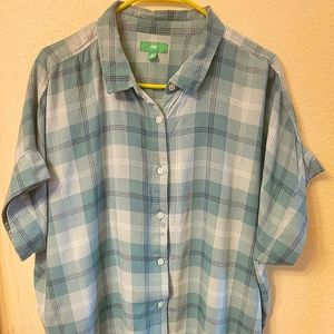 Plus Size 3X Women's Green Plaid Blouse, Petite